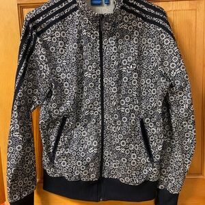 Adidas Black and White Floral Track Jacket
